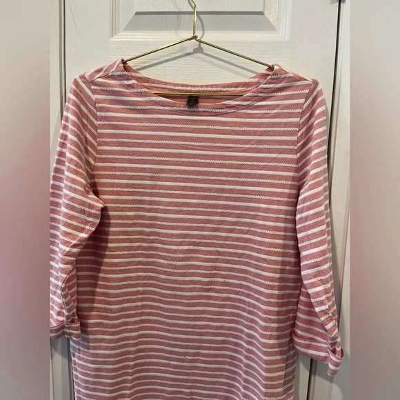Denver Hayes Women Large Cotton Blend Pink and White 3/4 Stripped Shirt - Picture 11 of 13